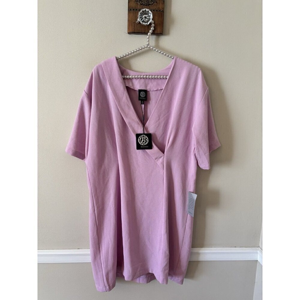 NWT Bobeau Womens Size Medium Surplice Faux Wrap Dress Lilac Short Sleeve
